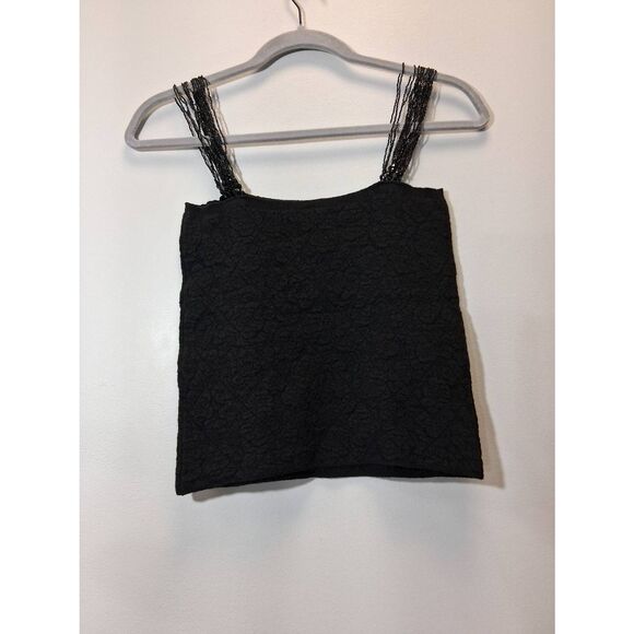Armani collezioni womens small sz 6 fitted tube top black wool silk beaded strap - Picture 8 of 8